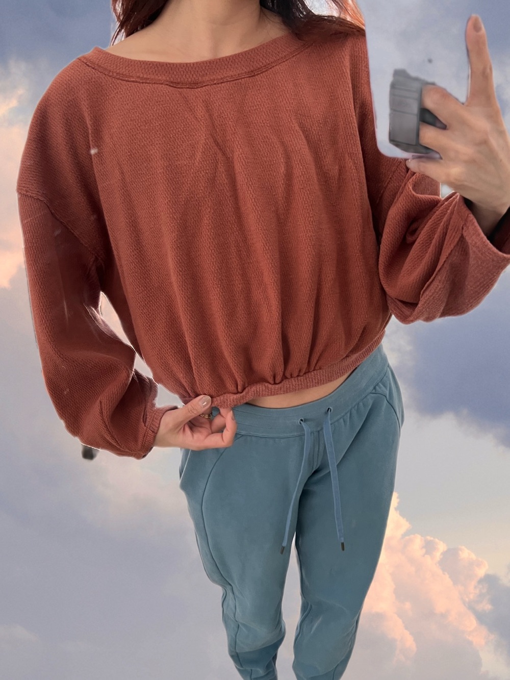 We the free XS Relaxed Ribbed Hem Crewneck Sweater - Rust